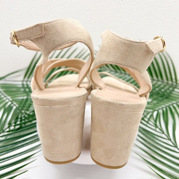 STUART WEITZMAN Beige Ave Ankle 75 Suede Open Toe Ankle Strap Sandal 8.5B NWOB - Picture 8 of 12